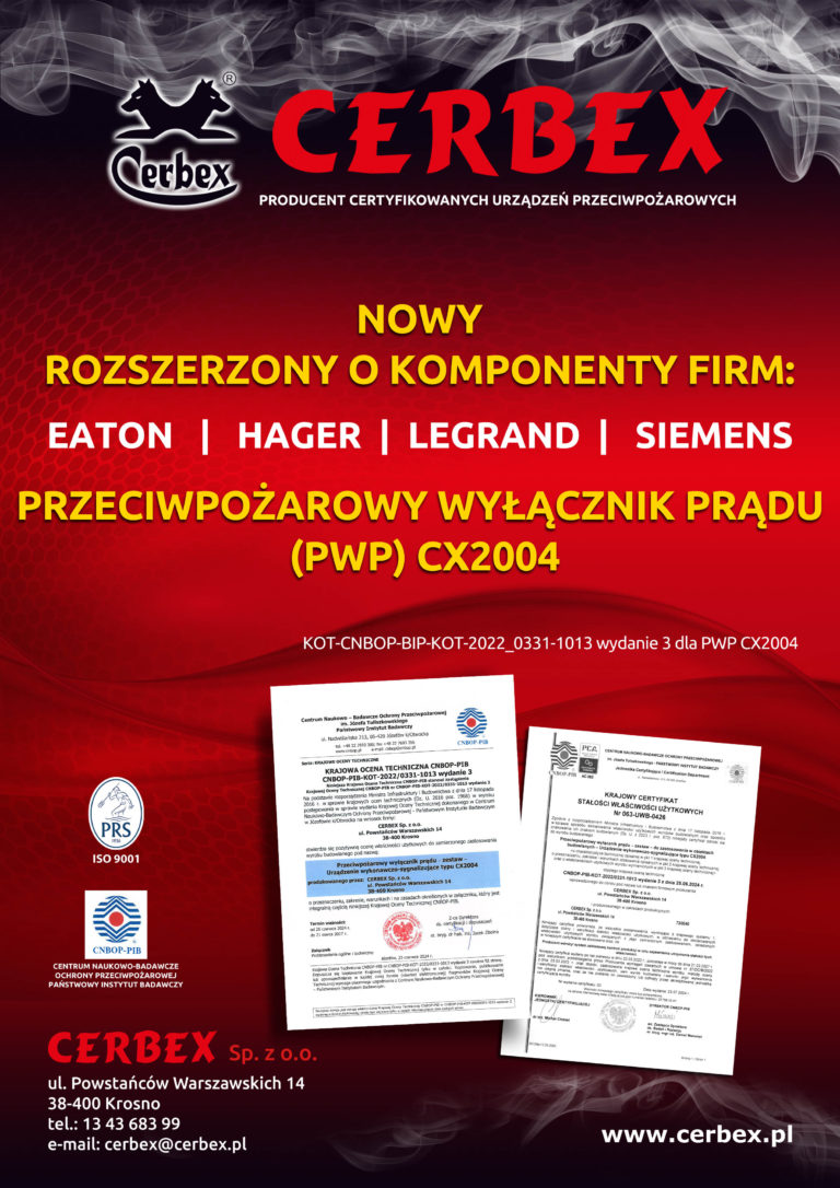 PRZECIWPOŻAROWY WYŁĄCZNIK PRĄDU – ROZSZERZENIE O&nbsp;KOMPONENTY FIRM       EATON, HAGER, LEGRAND, SIEMENS